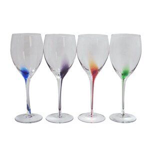 4) Pier 1 Teardrop Filament Wine Glasses Set goblets 8.5" jewel tone art glass